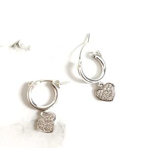Silver Heart Huggie Hoop Earrings
